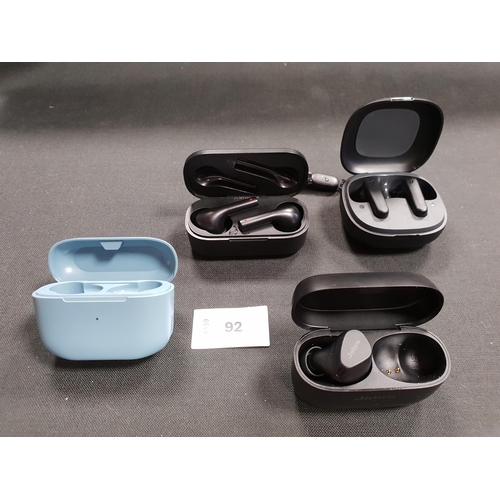 92 - TWO PAIRS OF EARBUDS IN CHARGING CASES
comprising Aukey and Soundcore; together with a single Jabra ... 