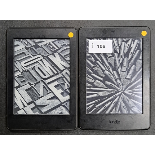 106 - TWO AMAZON KINDLE PAPERWHITE 3 E-READERS
serial numbers G090 G105 6423 0FVX and G090 G105 7445 06JQ
... 