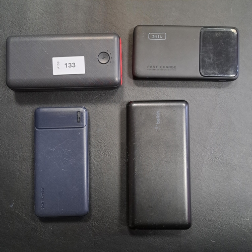 133 - SELECTION OF FOUR POWERBANKS
including Belkin and Inui