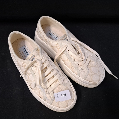 165 - PAIR OF GUCCI TENNIS 1977 OFF WHITE TRAINERS
with embroidered GG detail, size 36