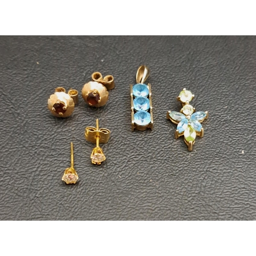 64 - SELECTION OF NINE CARAT GOLD MOUNTED JEWELLERY
comprising a blue topaz and peridot pendant, a blue t... 