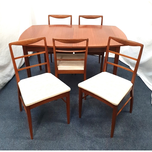 485 - MID CENTURY EXTENDABLE VANSEN TEAK DINING TABLE
with five cream upholstered chairs, 92 x 75 x 137 (1... 