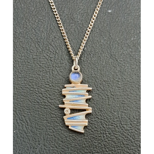 3 - SHEILA FLEET 'MOONLIGHT' ENAMEL, MOONSTONE AND CZ PENDANT
in silver and on silver chain