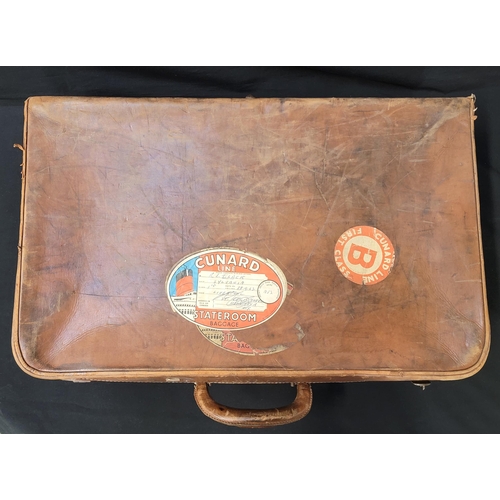 291 - LEATHER 'THE CLIPPER BAG' SUITCASE
with various Cunard Line stickers, including one for the Sylvalia... 