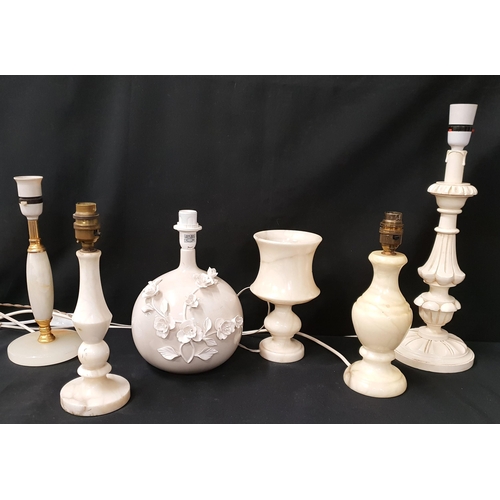 472 - SIX VARIOUS TABLE LAMPS
including alabaster, ceramic and wood, the tallest 33cm high (6)