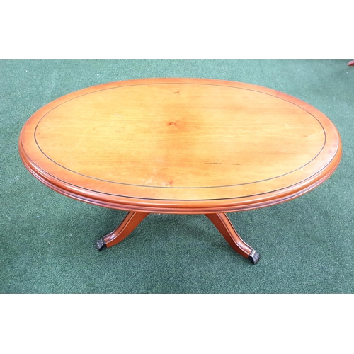 517 - VINTAGE YEW SUPPER TABLE
the tabletop of ovular shape, on a turned and tapering bulbous stem, with f... 