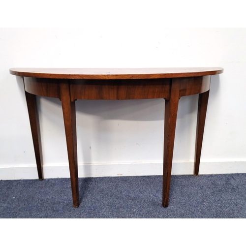 529 - GEORGE III DEMI LUNE MAHOGANY HALL TABLE
with tapered legs, 47 x 73 x 121cm