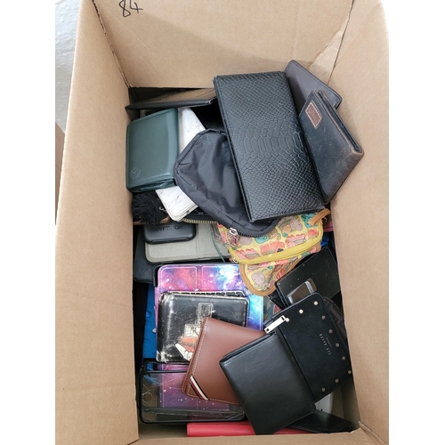 84 - ONE BOX OF PURSES, WALLETS AND PROTECTIVE CASES
including: branded and unbranded purses and wallets,... 