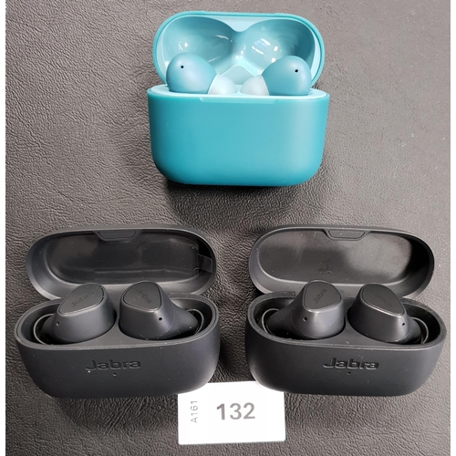 132 - THREE PAIRS OF EARBUDS IN CHARGING CASES
comprising Tozo and 2x Jabra