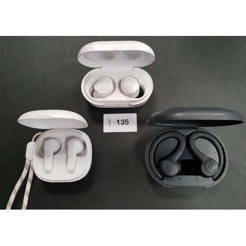 135 - THREE PAIRS OF EARBUDS IN CHARGING CASES
comprising Soundcore and 2x Jlab