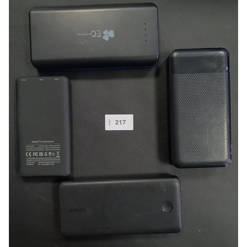 217 - SELECTION OF FOUR POWERBANKS
including Anker and Inui