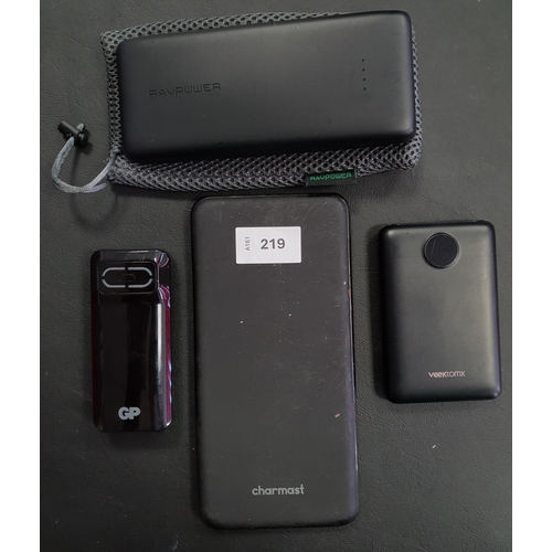 219 - SELECTION OF FOUR POWERBANKS
including Ravpower and Charmast