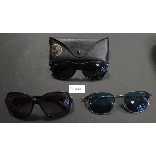 243 - THREE PAIRS OF DESIGNER SUNGLASSES
comprising Montblanc, Bvlgari, and Ray-Ban