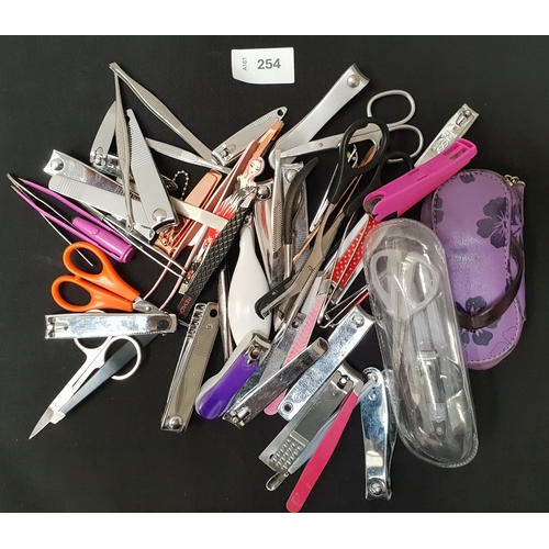 254 - LARGE SELECTION OF NAIL SCISSORS, TWEEZERS, ETC.