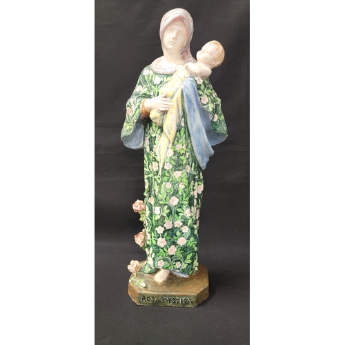 225 - ITALIAN MAJOLICA ANGELO MINGHETTI FIGURE OF ROSA MYSTICA 
mother and child, the mother robed in gree... 