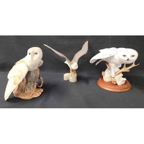 235 - THREE FRANKLIN MINT BIRDS
consisting of 'Snowy owl', 21cm high with base and 'Barn owl', 25cm high, ... 