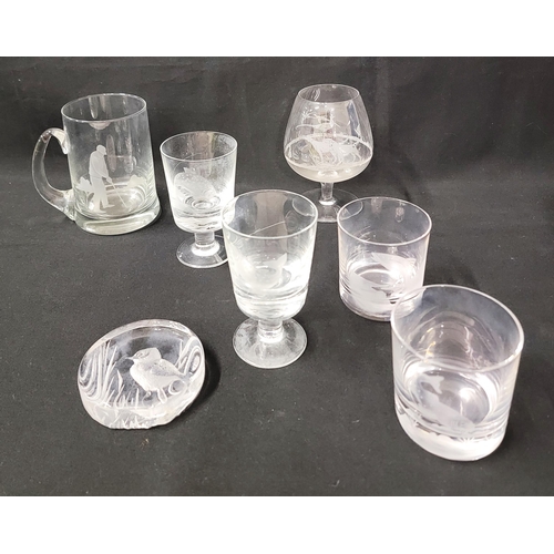 241 - SELECTION OF ETCHED GLASSWARE
comprising a pair of Caithness rummers with fish etched on body, Stuar... 