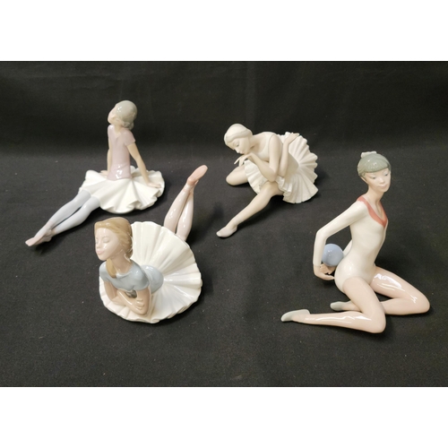 261 - FOUR LLADRO EXERCISING GIRLS FIGURINES
consisting of three ballerinas, two of which are in resting p... 