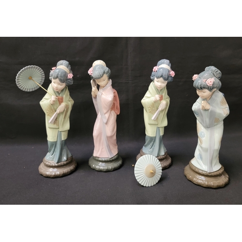 267 - FOUR LLADRO GEISHA FIGURINES
consisting of two with umbrellas, one with fan, and one in praying pose... 