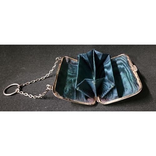 205 - EDWARDIAN SILVER PURSE 
Abrahall & Bint Birmingham 1905, with chain handle and initials to front, th... 