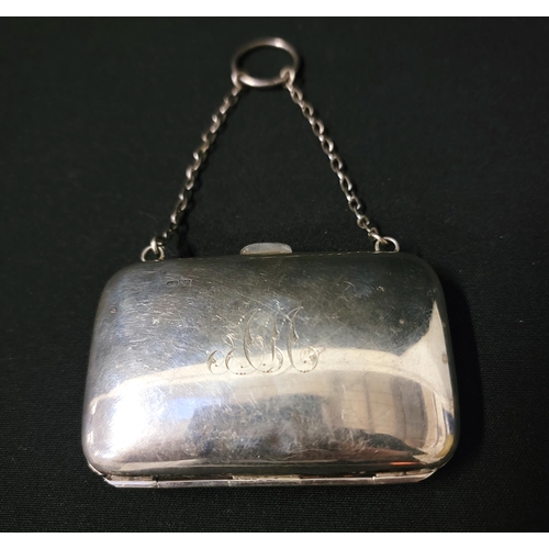 205 - EDWARDIAN SILVER PURSE 
Abrahall & Bint Birmingham 1905, with chain handle and initials to front, th... 