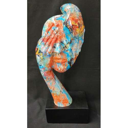 336 - UNUSUAL MODERN SCULPTURE
depicting a face mask enclosed by two hands, with splash paint style wrap d... 