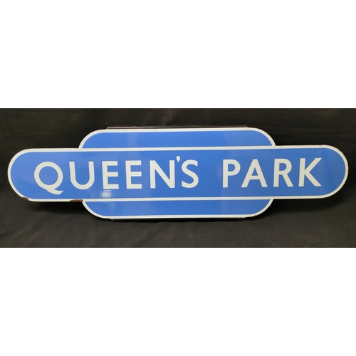 341 - METAL AND ENAMEL TOTEM BR(SC) SIGN FOR QUEENS PARK
the blue and white British Rail sign measuring 91... 