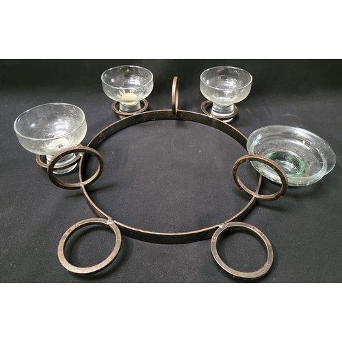 346 - DANISH LUMEDA IRON CANDLEABRA
with four glass holders, 27cm diameter