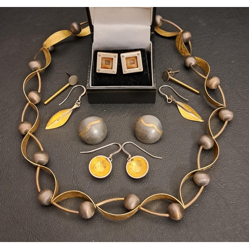 55 - INTERESTING SELECTION OF MODERN DESIGNER SILVER JEWELLERY
comprising a silver and rolled gold neckla... 