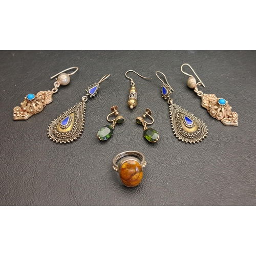 64 - SELECTION OF SILVER AND OTHER JEWELLERY
comprising a pair of turquoise set Egyptian silver drop earr... 