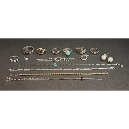 67 - SELECTION OF SILVER AND SILVER MOUNTED JEWELLERY
comprising six rings including a Celtic design band... 