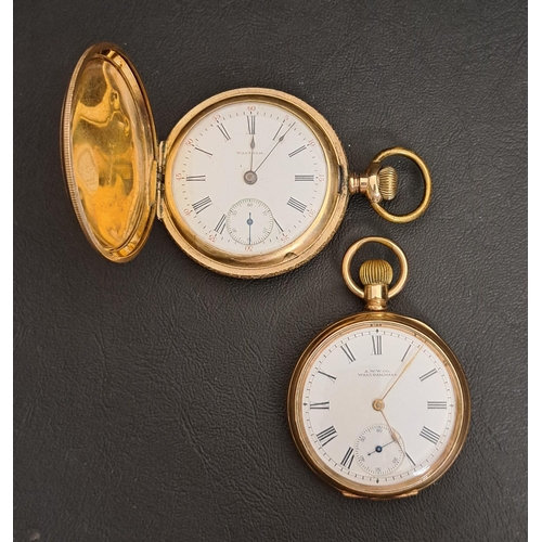 76 - TWO WALTHAM GOLD PLATED POCKET WATCHES
one a full hunter with engraved decoration to the case, the o... 