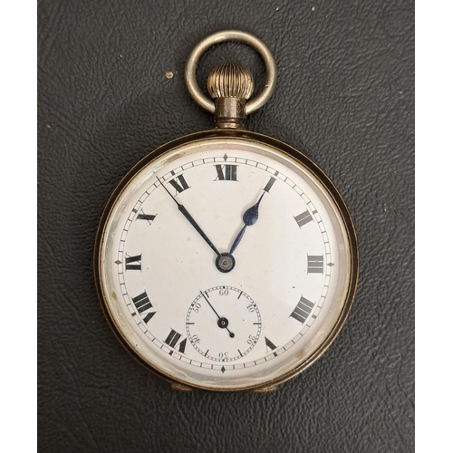 117 - OPEN FACED SILVER CASED POCKET WATCH
the white enamel dial with Roman numerals and subsidiary second... 