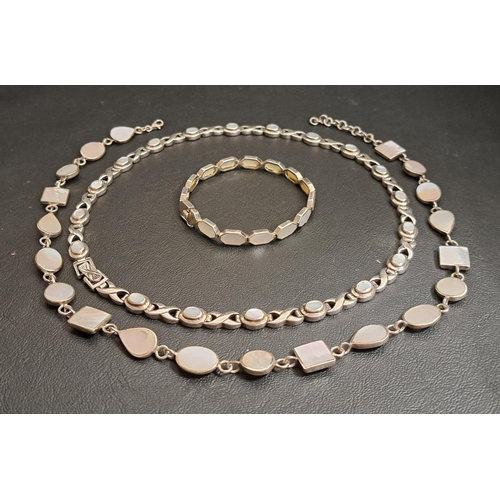 133 - SELECTION OF MOTHER OF PEARL SET SILVER JEWELLERY
comprising two necklaces and a bracelet