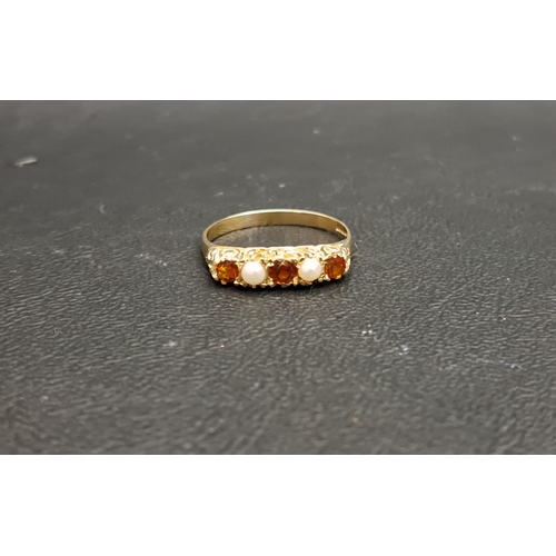 68 - CITRINE AND SEED PEARL RING
the three round cut citrines separated by seed pearls, on nine carat gol... 