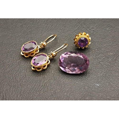 113 - PAIR OF AMETHYST DROP EARRINGS
each with oval cut amethyst drops in nine carat gold, the amethysts t... 