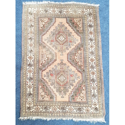 652 - TURKISH WOOLEN HAND KNOTTED RUG 
on red and blue ground, 104 x 148cm