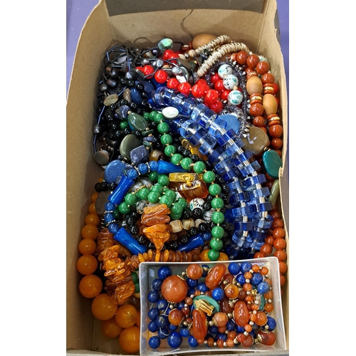 184 - ASSORTMENT OF BEAD NECKLACES
including amber coloured beads, chinese hand painted ceramic beads, aga... 