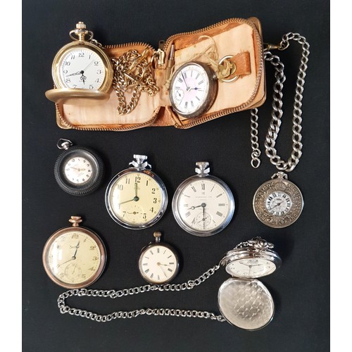 185 - NINE VARIOUS POCKET/FOB WATCHES including a Continental silver example with Roman numerals, subsidia... 