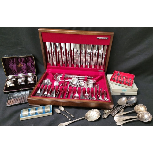 190 - CANTEEN OF COMMUNITY PLATE CUTLERY
in fitted Mahogany box, three sets of Community plate dessert cut... 