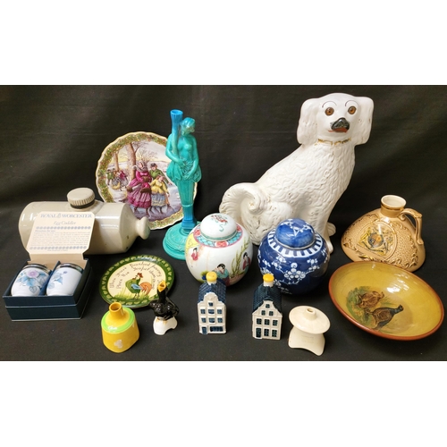 284 - SELECTION OF DECORATIVE CERAMICS
comprising a stoneware pig, a decanter to commemorate the Coronatio... 