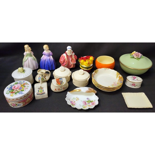 285 - SELECTION OF DECORATIVE CERAMICS
including a Clarice Cliff orange bowl; three small Royal Doulton fi... 