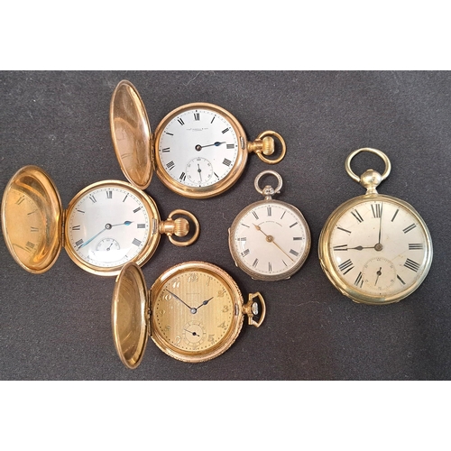 66 - FIVE POCKET WATCHES
comprising a small size open face silver cased example, with engraved decoration... 