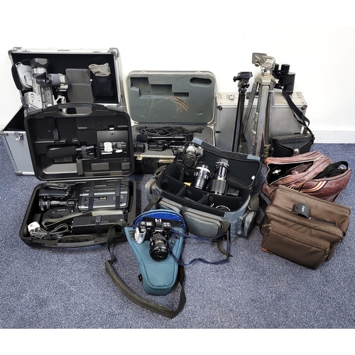 385 - ASSORTMENT OF CAMCORDERS, CAMERAS AND BINOCULARS
including Sony DCR VX9000E in flight case, Panasoni... 