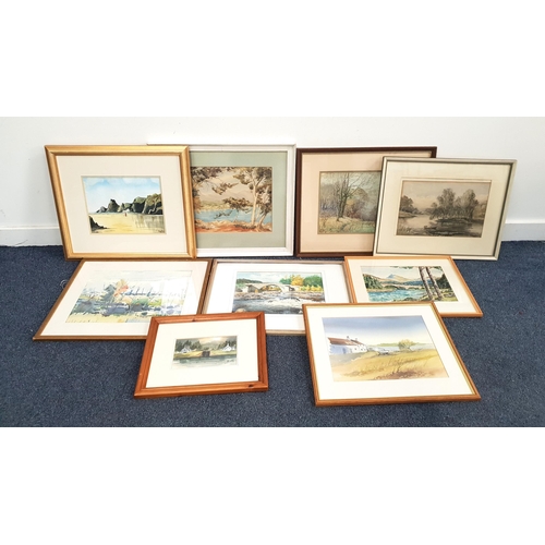 535 - NINE ASSORTED WATERCOLOURS
including Amanda Hunter, 'Waterside scene' signed and labelled verso, wat... 