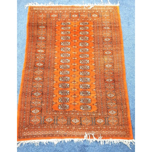 651 - VINTAGE BOHARA WOOLLEN RUNNER
with medallions on faded red ground, with fringing, 82 x 296cm; and a ... 