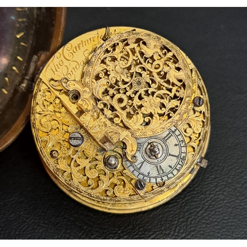 141 - EARLY 18th CENTURY OPEN FACED POCKET WATCH
by Thomas Cartwright, London, the white enamel dial with ...