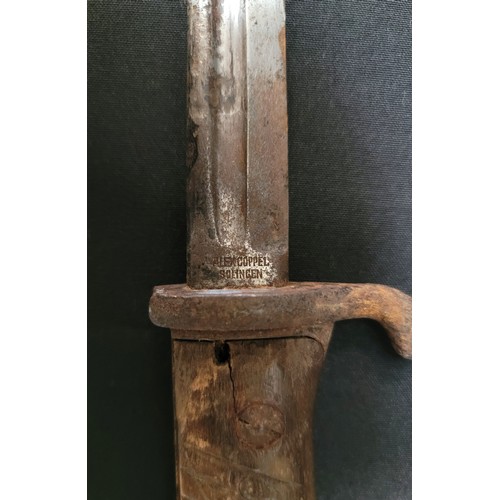 526 - GERMAN M1898 PATTERN MAUSER BAYONET
the 52cm long blade marked 'Alex Coppel Solingen', lacking scabb... 