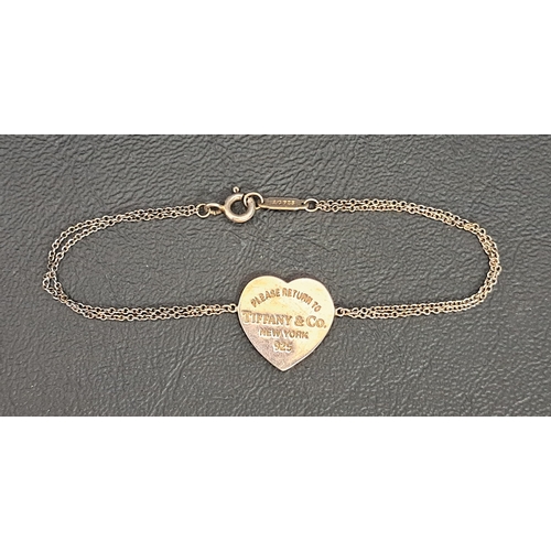 5 - TIFFANY & CO. SILVER HEART TAG DOUBLE CHAIN BRACELET
the central heart tag engraved 'Please Return t... 