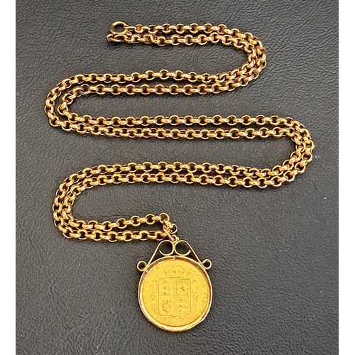 85 - VICTORIA HALF SOVERIEGN COIN SET PENDANT
the shield back coin dated 1892 in nine carat gold mount an...